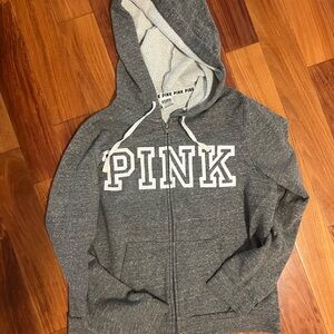 Gray PINK Victoria’s Secret Zip Up Hoodie Sz L